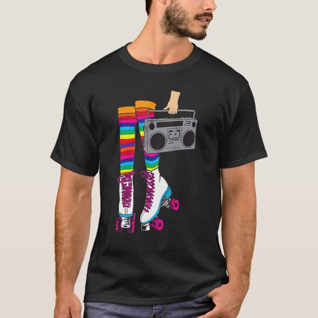 Retro Rollerskates 80's Roller Disco Skating Girl T Shirt (Framsida)