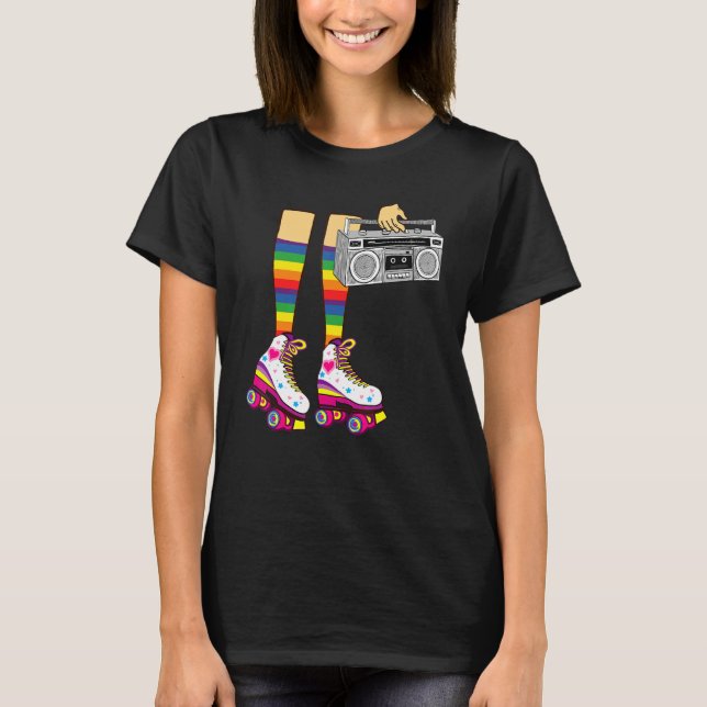 Retro Rollerskates  80's Roller Disco Skating Girl T Shirt (Framsida)