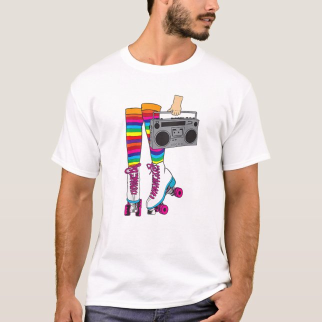Retro Rollerskates Funny 80'S Roller Disco Skating T Shirt (Framsida)