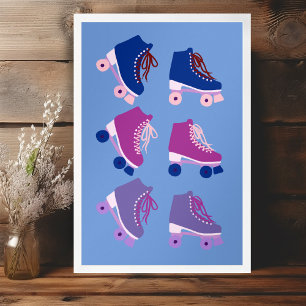 Retro Rollerskates Lila Rosa Poster