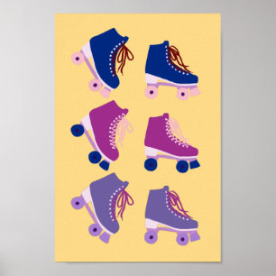 Retro Rollerskates Lila Rosa Poster