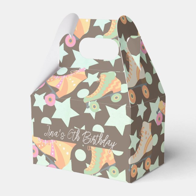 Retro Rollerskating Birthday Skates Stars Brown Presentaskar (Framsidan Sidan)