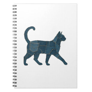 Retro Rollig Denim Lapp Djur Katt T-Shirt Anteckningsbok