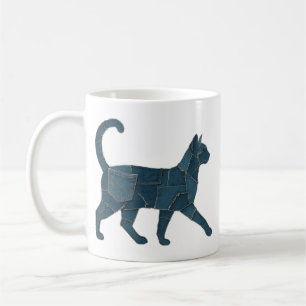 Retro Rollig Denim Lapp Djur Katt T-Shirt Kaffemugg