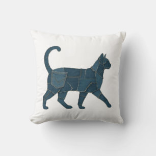 Retro Rollig Denim Lapp Djur Katt T-Shirt Kudde