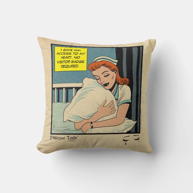 Retro Romance Comic: Pillow Talk Throw Pillow Kudde (Framsida)