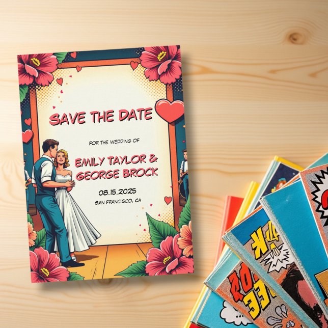 Retro Romantic Bride and Groom Dance Tecknad Bröll Spara Datumet (Skapare uppladdad)