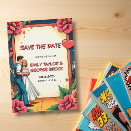 Retro Romantic Bride and Groom Dance Tecknad Bröll Spara Datumet