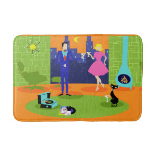Retro Romantic Evening Couple Bath Mat Badrumsmatta
