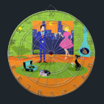 Retro Romantic Evening Couple Dart Board Piltavla<br><div class="desc">Den här Retro Romantic Evening Couple Dart Board ser ut som en scen ur en romantisk komedi från 1960. Den minimalistiska utformningen har ett attraktivt par av tecknad i vardagsrummet i en modern stadshus i mitten av århundradet. Rummet har en framträdande grönt, en stenvägg med ett fönster mellan golv och...</div>