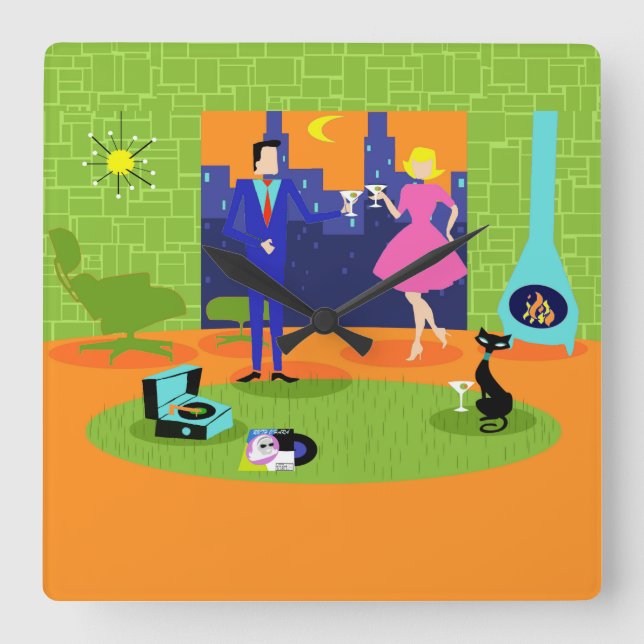 Retro Romantic Evenple Wall Clock Fyrkantig Klocka (Framsida)