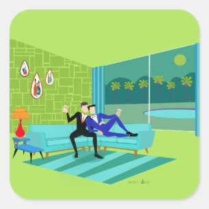 Retro Romantic Gay Couple Stickers Fyrkantigt Klistermärke