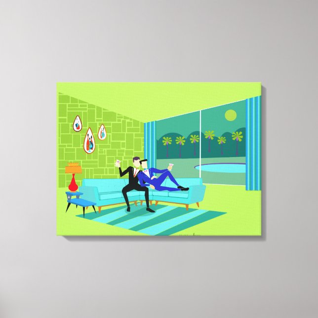 Retro Romantic Gay Couple Stretched Canvas (Framsida)
