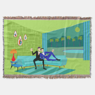 Retro Romantic Gay Couple Throw Blanket Mysfilt
