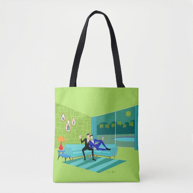 Retro Romantic Gay Couple Tote Bag Tygkasse (Framsida)