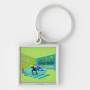 Retro Romantic Gay Keychain Fyrkantig Silverfärgad Nyckelring