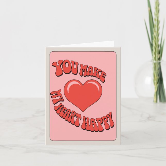 Retro Romantic Heart Rosa and Red Valentine Day Kort (Framsida)