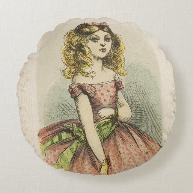 Retro Romantic Valentine's Day Card, 19th century Rund Kudde (Framsidan)