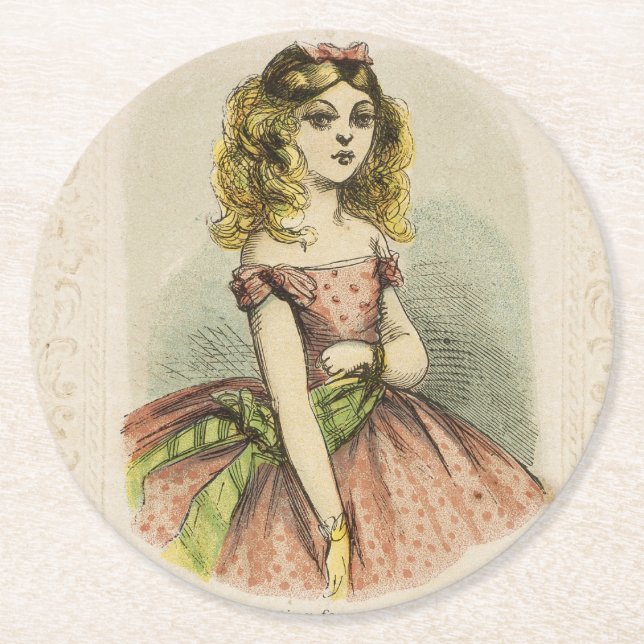 Retro Romantic Valentine's Day Card, 19th century Underlägg Papper Rund (Framsidan)