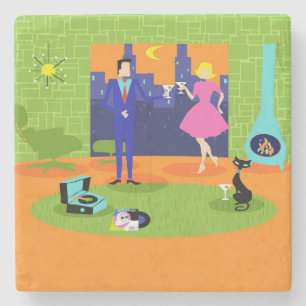 Retro Romantik Evening Couple Stone Underlägg