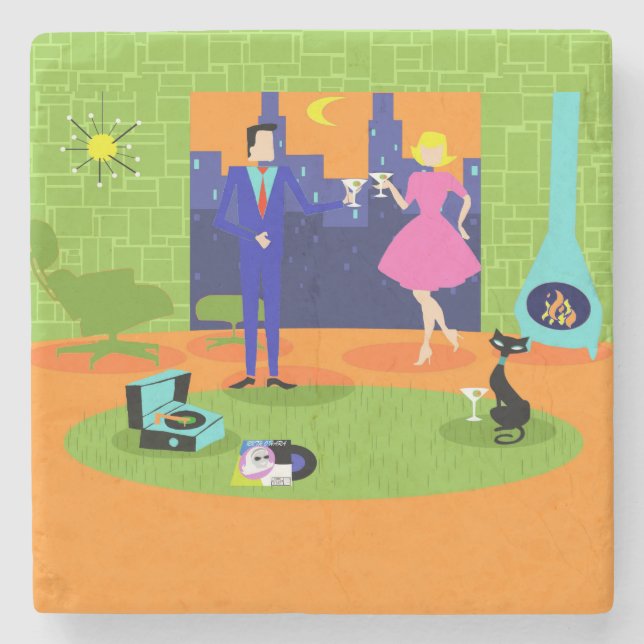 Retro Romantik Evening Couple Stone Underlägg (Framsidan)