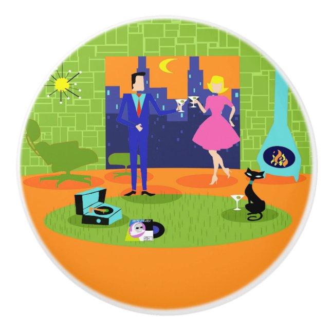 Retro Romantisk afton lite keramisk dragning Knopp (Framsidan)