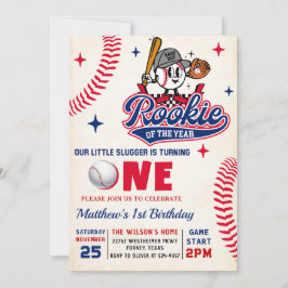 Retro Rookie Baseball 1:a födelsedagsfoto Inbjudningar