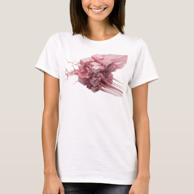 Retro Rosa Abstrakt Kubisk Visuell Design T Shirt (Framsida)