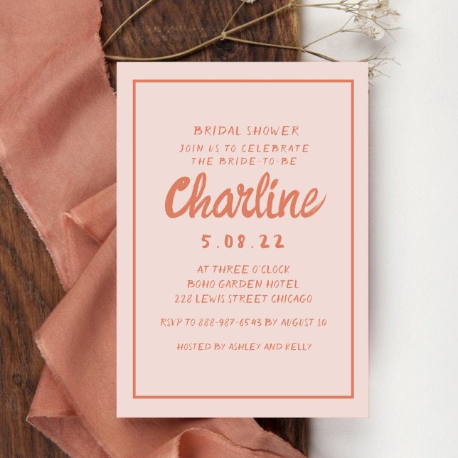 Retro Rosa and Red Handwrite Möhippa Invit Inbjudningar (Skapare uppladdad)