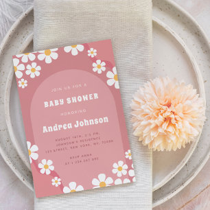 Retro Rosa Arch Daisy Blommigt Girl Baby Shower Bo Inbjudningar