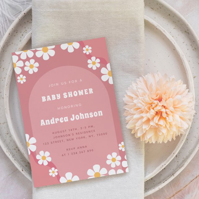 Retro Rosa Arch Daisy Blommigt Girl Baby Shower Bo Inbjudningar (Skapare uppladdad)