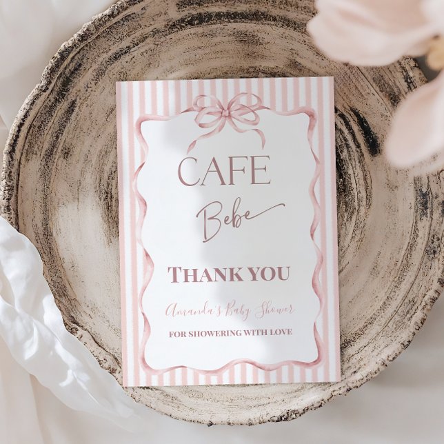 Retro Rosa Båge Cafe Bebe Flickor Kaffe Babyfirand Tack Kort (Skapare uppladdad)