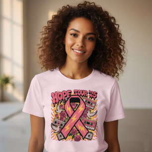 Retro Rosa Band Hope Tour '25 Cancer Medvetenhet T Shirt