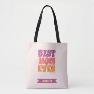 Retro Rosa Bästa Mamma Någonsin Anpassat Namn Färg Tygkasse