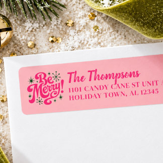 Retro Rosa Be Merry Personlig Jul Returadress Etikett