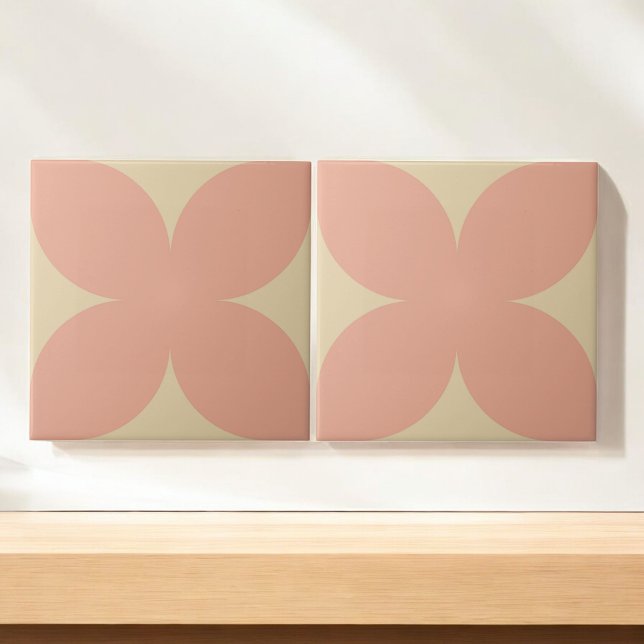 Retro Rosa & Beige Blommigt Petal Mid Century Mode Kakelplatta (Skapare uppladdad)