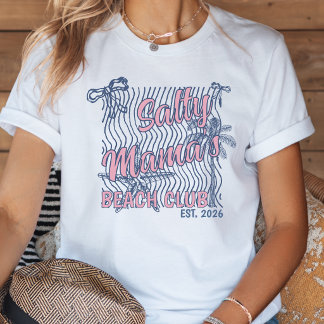 Retro Rosa & Blå Salty Mama's Beach Club 2026 T Shirt