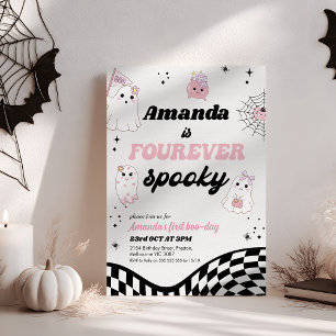 Retro Rosa Black Fourever Spooky 4e födelsedagen Inbjudningar