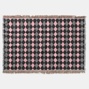 Retro Rosa Black Grått Argyle Filt