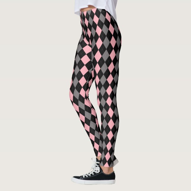 Retro Rosa Black Grått Argyle Leggings (Vänster)