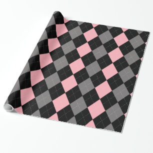 Retro Rosa Black Grått Argyle Presentpapper