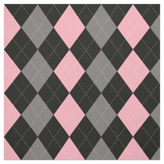 Retro Rosa Black Grått Argyle Tyg (Provkarta)