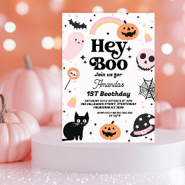 Retro Rosa Black Halloween Hej Boo 1:a födelsedage Inbjudningar