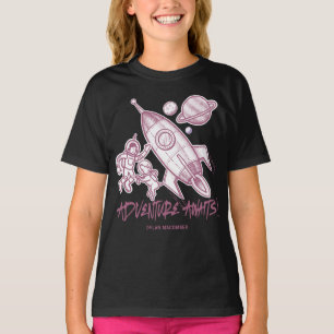 Retro Rosa Black Space Travel Rocket Astronaut T Shirt