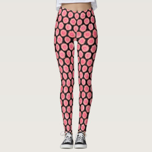 Retro Rosa Black Surreal Solros Mönster Yoga Leggings