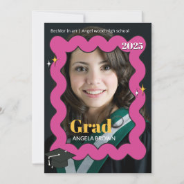 Retro rosa-bläckfisk vågigt studenten inbjudan