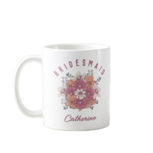 Retro Rosa Blomma Anpassad Namn Brudtärna Mugg