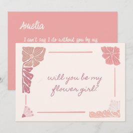 Retro Rosa Blommigt Handskriven Flower Girl Frieri Inbjudningar