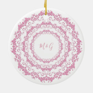 Retro rosa blommigt mandala julgransprydnad keramik