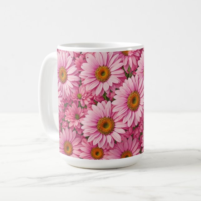 Retro rosa blomster mönster med tusenskönor kaffemugg (Framsida vänster)
